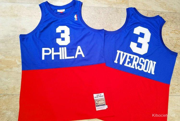 Men's Allen Iverson Blue And Red Retro Classic Team Jersey - Kitsociety