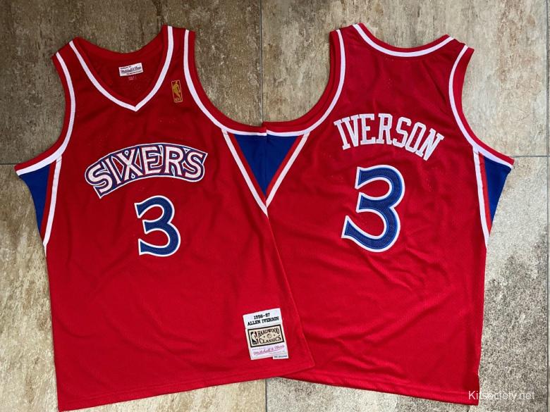Men's Allen Iverson Blue And Red Retro Classic Team Jersey - Kitsociety