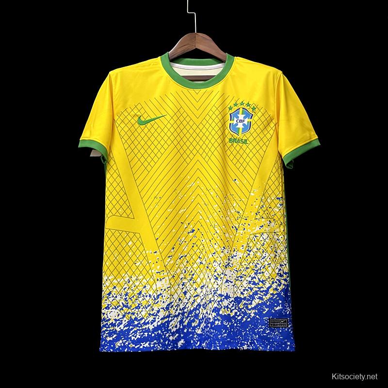 Brazil special edition jersey pre-match training soccer uniform men's  football kit yellow top shirt 2022