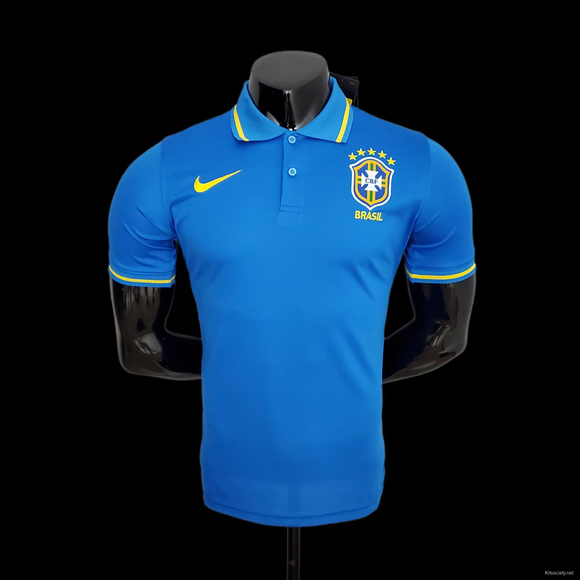 Retro 2021 Brazil Blue Training POLO Shirt - Kitsociety