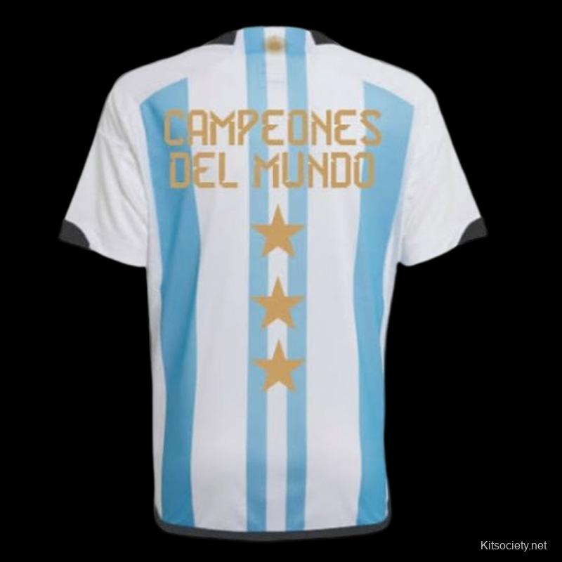 ARGENTINA SOCCER JERSEY 3 STARS CAMPEONES DEL MUNDO - NEW